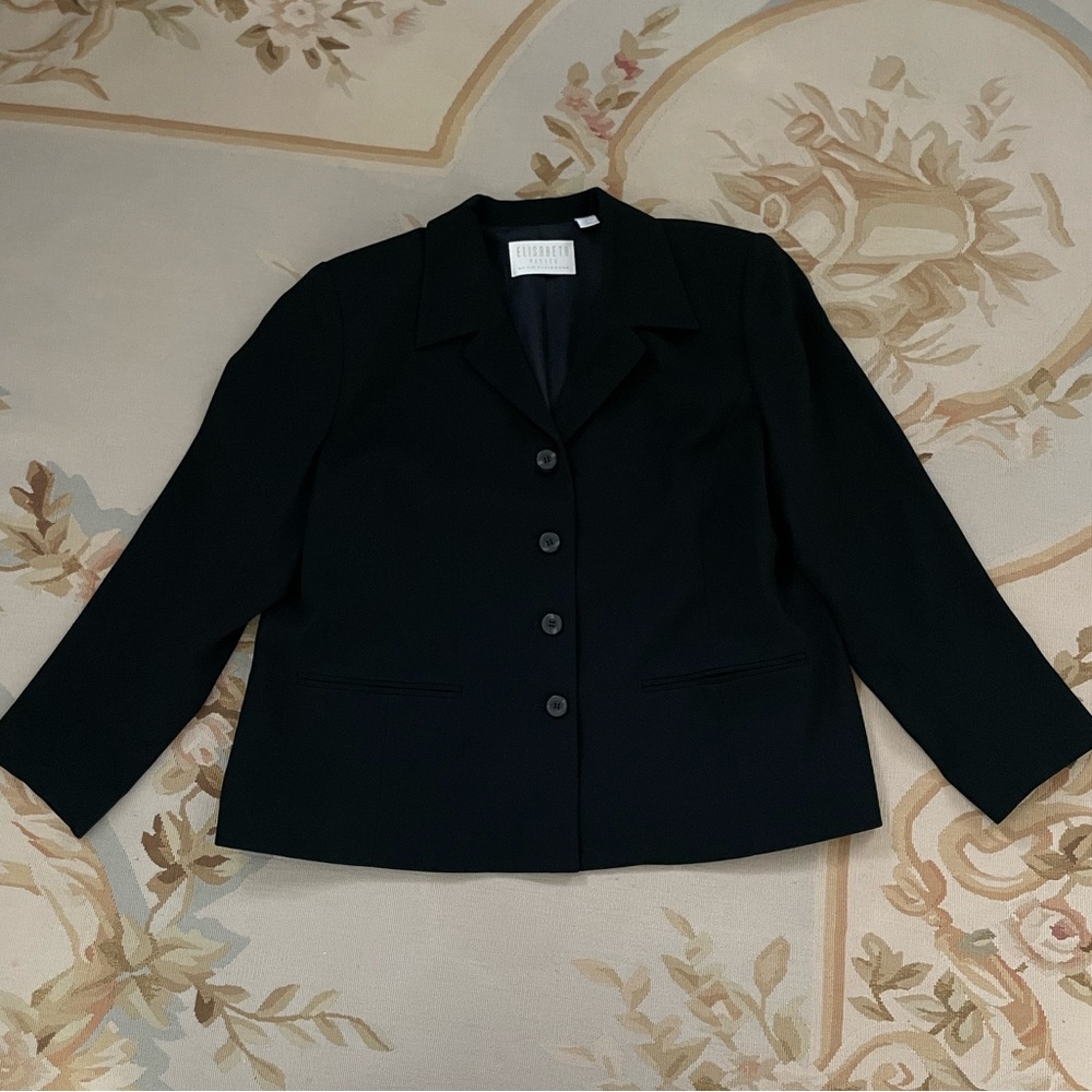 Classic black blazer by Liz Clairborne size 14P tailored shape button front